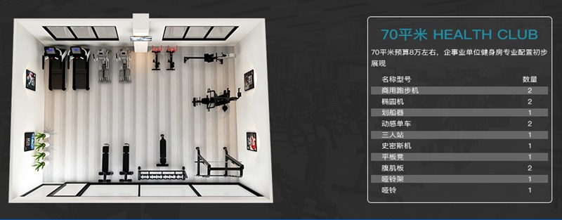 70平方健身室-多宝电竞健身器材企事业健身解决方案 70平方健身室-多宝电竞健身器材企事业健身解决方案
